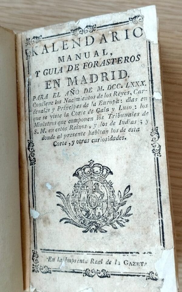 Kalendario manual, y guía de forasteros en Madrid – 1780