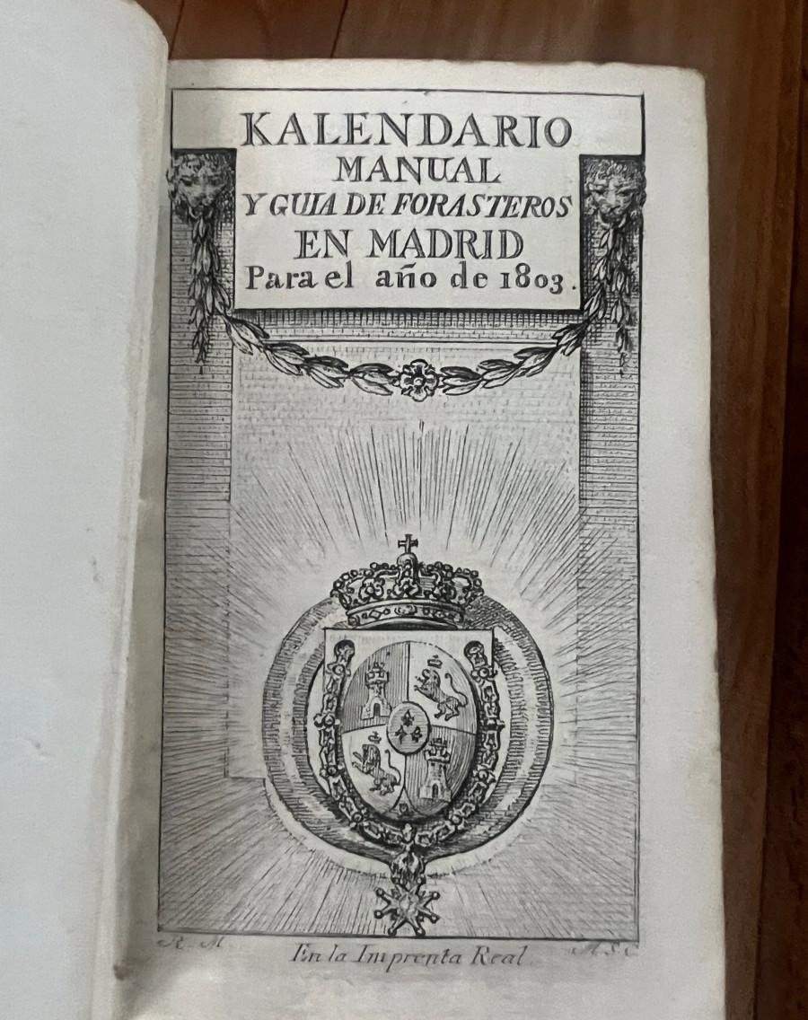 Kalendario manual, y guía de forasteros en Madrid – 1803