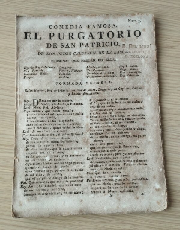 Pliego de cordel – El purgatorio de San Patricio – S. XVIII – Intonso – Calderon de la Barca