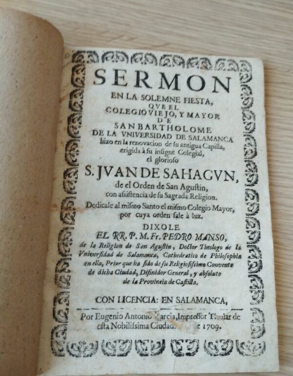 Pliego de cordel – Sermon en la solemne fiesta… San Bartholome… Universidad Salamanca – 1709
