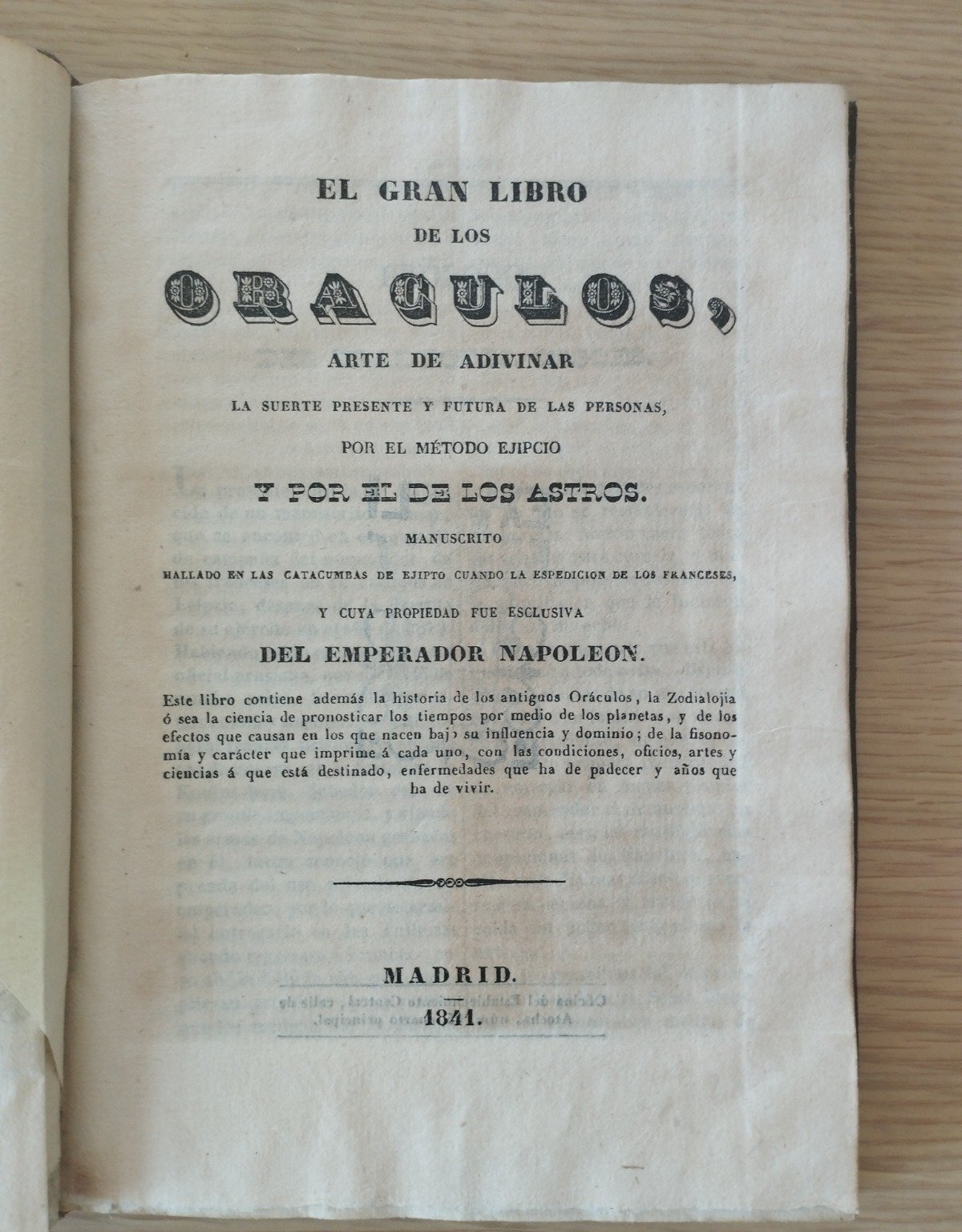 El gran libro de los Oráculos – 1841 – Gran desplegable