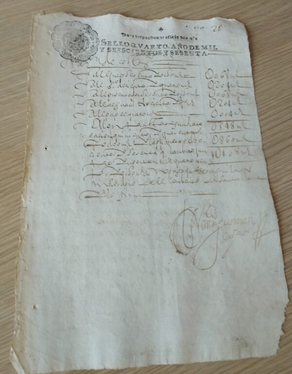 Timbrología – Sello Qvarto – 1660 – 2 Maravedís – Despacho oficio