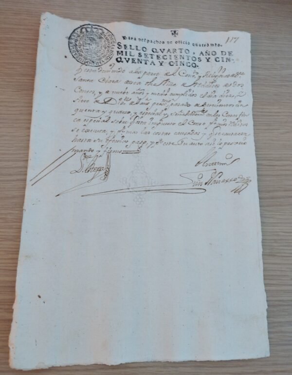 Timbrología – Sello Qvarto – 1755 – 4 Maravedís – Ferninandus VI – Oficio