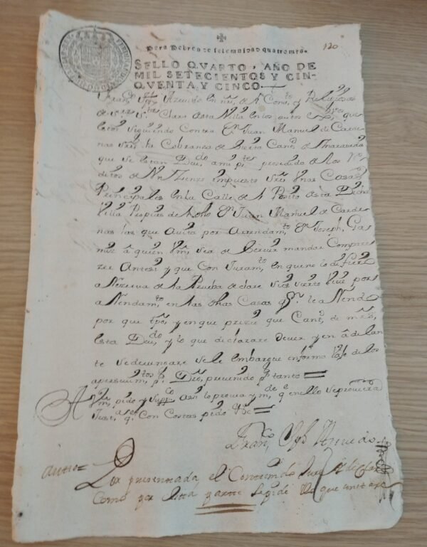 Timbrología – Sello Qvarto – 1755 – 4 Maravedís – Ferninandus VI – Pobres