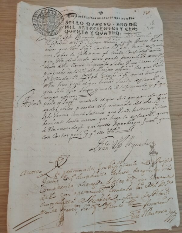 Timbrología – Sello Qvarto – 1754 – 4 Maravedís – Ferninandus VI – Oficio