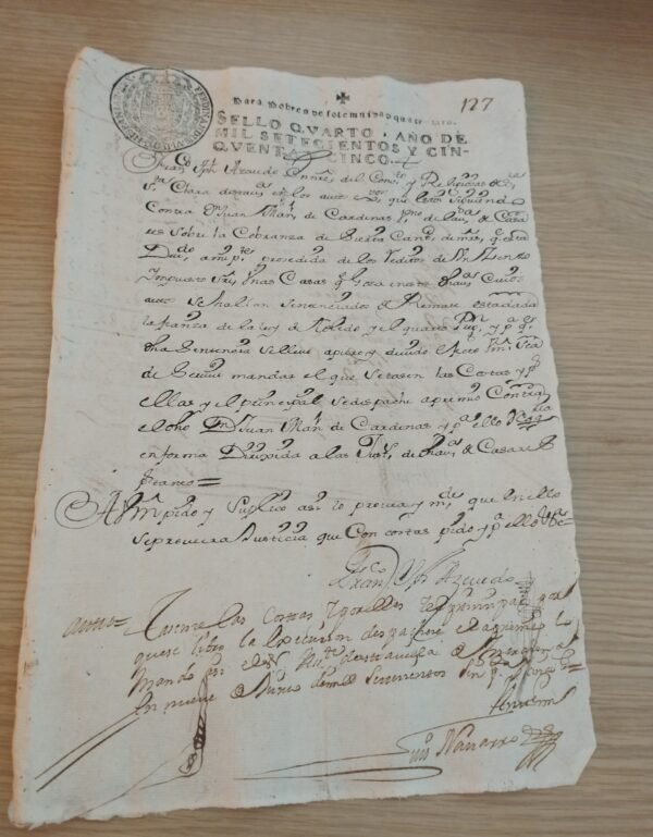 Timbrología – Sello Qvarto – 1755 – 4 Maravedís – Ferninandus VI – Pobres