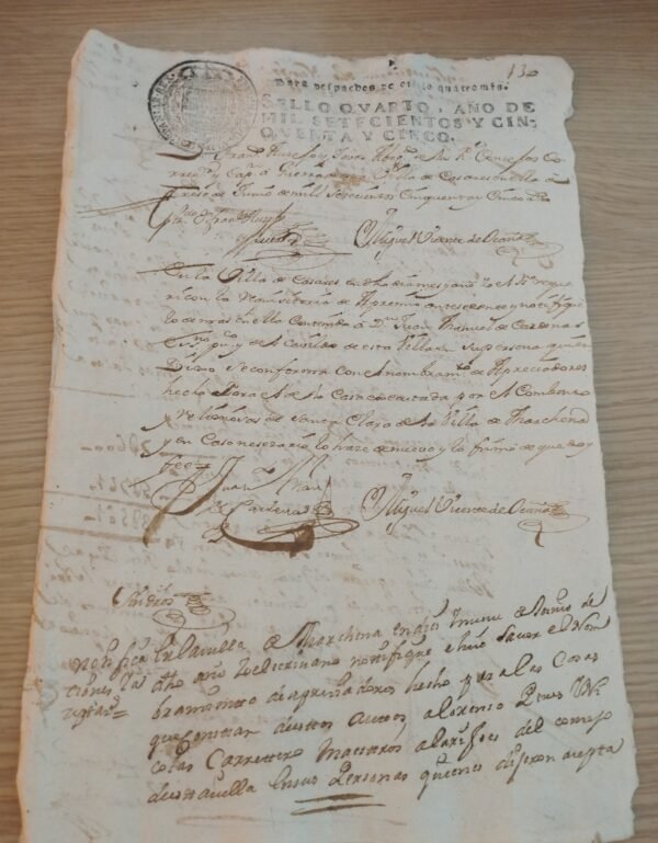 Timbrología – Sello Qvarto – 1755 – 4 Maravedís – Ferninandus VI – Oficio