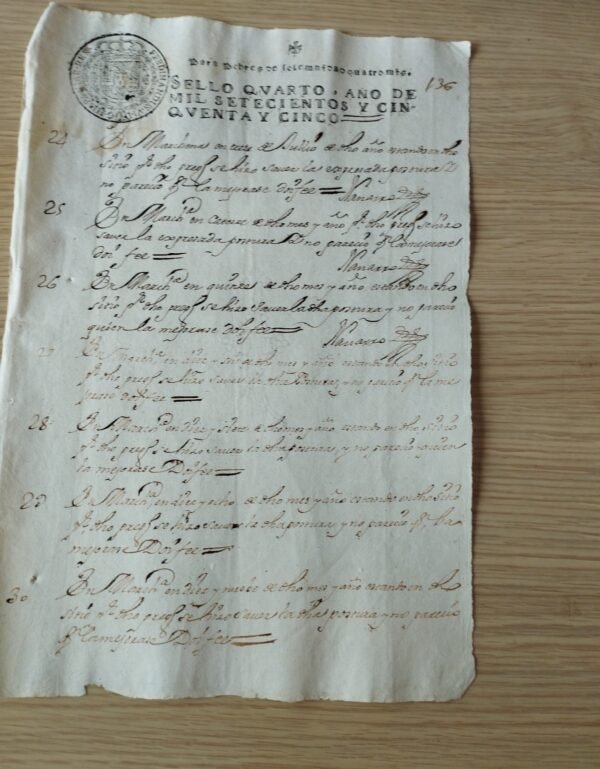 Timbrología – Sello Qvarto – 1755 – 4 Maravedís – Ferninandus VI – Pobres