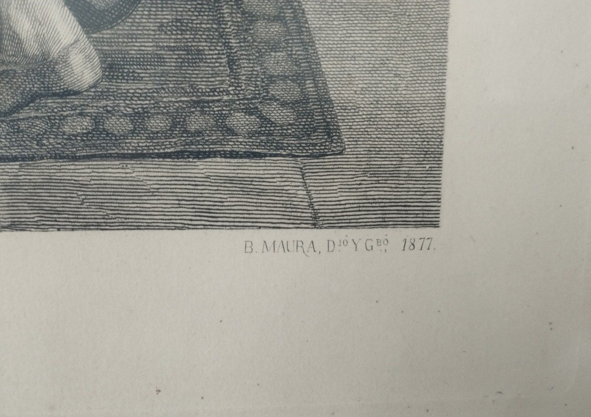 Grabado Bartolomé Maura y Montaner – El testamento de Isabel la Católica – 1877
